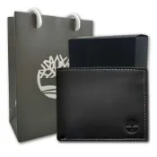 (店+)【Timberland】男皮夾 短夾 牛皮夾 多卡夾 大鈔夾 黑牛皮紙盒裝+原廠紙袋／黑色(男夾短夾男皮夾)