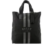 【BALLY】On The Go 條紋尼龍手提/肩背托特包_贈收納袋(黑色)