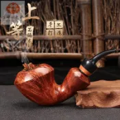 石楠木自由式鬥 9mm手工實木菸斗大頭試菸袋新款全木煙桿老菸斗
