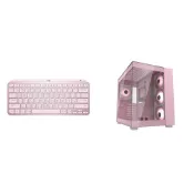 (店+)【Logitech 羅技】〈限時〉MX KEYS Mini無線藍芽背光鍵盤 玫瑰粉+COUGAR FV150 RGB 玻璃透側 ATX機殼 粉