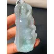 J1965(附證書）天然翡翠。冰膠關公關聖帝君武財神吊飾