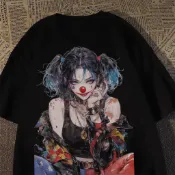 💖免運💖100%純棉 M-5XL大碼純棉情侶款短袖T恤美式潮牌甜酷小丑女面具百搭短袖t恤男女潮牌夏情侶高街上衣夏