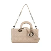 【BreezeOnline 微風精品線上】DIOR Lady D-Joy 籐格紋羊皮橫版中款黛妃包(淡米色) (展示品)