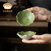 🍊小青柑橘綠灑金陶瓷杯墊✨巖礦釉花朵隔熱茶託💎高級茶道防燙杯碟配件🌟中式美學茶席必備擺件🎁治癒係輕奢茶具居家辦公茶託