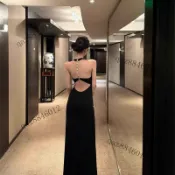  【設計感露背掛脖連衣裙】小禮服洋裝 洋裝 洋裝長裙 禮服 禮服洋裝 赫本風禮服 長裙 長裙洋裝 晚會派對禮裙 御姐風 修