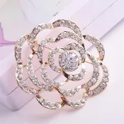 【ANGEL】華麗薔薇鏤空水鑽精品胸針別針兩用(金色)