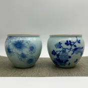 台器【太陽花/繡球花建水】山水水方 水洗 茶方 茶洗 復古 筆洗 花器 小水缸 風水 陶瓷茶具 茶道用具