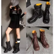 真皮馬丁靴女今年新款復古英倫風中粗跟夏季短筒短靴子 女靴 女鞋 馬丁靴 防水靴 中筒靴 短靴 時尚靴