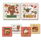 (店+)【網狐家居】LINE FRIENDS - 熊大聖誕節系列 軟式珪藻土杯墊(2入/組) I 台灣製造 正版授權 杯墊 防潮 硅藻土 防滑墊 隔熱墊
