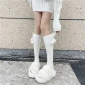 高顏值過膝中筒襪 長筒襪 小腿襪 壓力瘦腿襪 純欲奶白色小腿襪子JK女秋冬加厚暖毛絨長筒可愛毛球中筒堆堆襪 S 0920