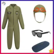 【桃園發貨】萬聖節兒童飛行員制服 連體衣 男女童空軍表演服 帥氣洋氣演出服 送帽 兒童飛行師服裝