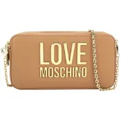 LOVE MOSCHINO 金字母荔紋皮可拆鍊帶斜背/手拿包(棕色)
