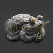 【招財進寶 旺福金蟾】 青斗石 招財咬錢蟾蜍-限量888個  附原作証明13×10×9 cm雕塑大師羅廣維