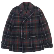 【DOKODEMO】【5積分】成色極佳 △ BURBERRY BLACK LABEL羊毛格紋 Logo 紐帶絎縫短款大衣 豌豆大衣 炭灰色 M碼 日本製造 正品 男士