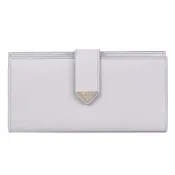 PRADA 金屬三角LOGO牛皮對開扣式零錢長夾(淺灰藍)