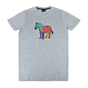 【Paul Smith】PAUL SMITH棕字印花LOGO色塊斑馬設計純棉短袖T恤(男款/灰)