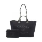 【DOKODEMO】【二手】香奈兒 CHANEL 托特包 Deauville 2WAY A66941 黑色帆布皮革 Deauville 大號購物袋 女士二手 A
