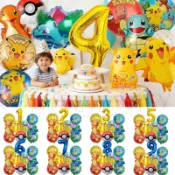 5-11 件口袋妖怪氣球皮卡丘公仔生日裝飾品派對禮物鋁箔數字氣球套裝適合兒童 1-12 歲生日嬰兒沐浴用品