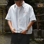  【C.O.S】CB - SS01美式刺繡襯衫 寬短短袖襯衫 美式襯衫 短袖襯衫 休閒 夏天上衣 淺色襯衫 男生穿搭 流行