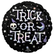 派對城 現貨 【18吋鋁箔氣球(不含氣)-黑Trick-or-Trick】 萬聖節氣球 鋁箔氣球 派對氣球