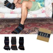 【ELLE HOMME】8雙組1/4撞色條紋男五趾襪(禮盒/禮物/五趾襪/五指襪/男襪/短襪)