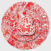 [滿99出貨]50張剪紙國風貼紙個性創意春節裝飾防水桌面手機殼電動車涂鴉貼畫