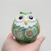 (店+)九谷燒手作貓頭鷹【盛】-哇沙比綠(7.5cm)