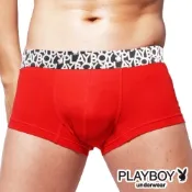 PLAYBOY 兔頭LOGO印花織帶柔纖合身四角褲平口褲-單件-紅