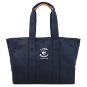 TORY BURCH  經典LOGO帆布肩背托特包(午夜藍-大款)
