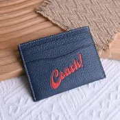 COACH 品牌LOGO皮革隨身卡夾/證件夾(牛仔藍)