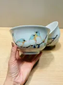 古瓷堂日本回流瓷器 日本回流 九谷燒 小翠鳥飯碗 繡眼鳥面碗 安全無鉛無汞 微波爐洗碗機可用 口徑14cm 高7.5cm 全新全品