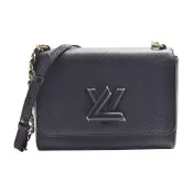 LV M57517經典Twist MM系列Epi 水波紋牛皮飾LV轉釦肩背包(黑色)