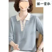 【源一商社】50歲媽媽裝新款秋季毛衣女裝翻領針織上衣中老年春秋裝寬鬆打底衫