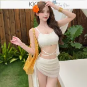 KKimee╭＊性感【綁帶】【SK83】渡假FU 顯瘦 比基尼三件式 泳衣 泳裝 BIKINI 溫泉 游泳衣
