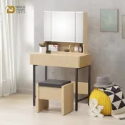 WAKUHOME 瓦酷家具 LAMP暖調工業風原橡木2.7尺化妝鏡台組-寬80*深42*高136.5cm