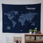 (店+)【Umade】世界地圖掛布 海軍藍色 S/M 附磁鐵地標扣 房間佈置 居家情境裝飾 辦公室牆壁裝飾 情侶禮物 生日禮物 旅行紀錄紀念