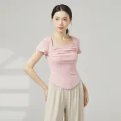 喜挖2店 舞蹈上衣 練功舞服 方領短袖 現代舞衣 古典舞蹈服 形體訓練服 夏季練習服 舞者服裝【喜挖】