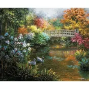 19324 1000片美國進口拼圖 sun  繪畫 風景 夢幻花園與天鵝湖 Nicky Boehme