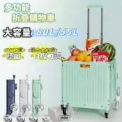 可坐人折疊購物車 折疊推車 80L/55L購物車 小推車 買菜車 推車 購物推車 爬梯推車 野餐露營推車【三策z】