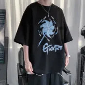 新款風車印花夏季衣服 素t 潮流 日系 短袖T恤 男生 寬鬆 嘻哈 大尺碼 情侶 五分袖 男t 短T（SKS588）