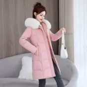 Vanta｜加厚暖冬天外套🌟秋冬年新版羽絨棉服女中長版修身棉衣繡花大毛領時尚棉襖外套韓版 羽絨外套連帽 長款X 777