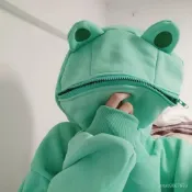 休閒💖卡通青蛙頭加絨加厚連帽衛衣女男秋冬沙鵰學生班服炸街上衣情侶潮 DMBR