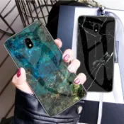 三星 Galaxy J7 Pro 2017 大理石玻璃 手機殼 保護殼 J730防摔 玻璃背殼 全包外殼 矽膠軟邊保護套