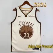 2026 熱壓 NBA 金州勇士隊 Warriors Stephen Curry 斯蒂芬 庫裡  米白色城市版籃球球衣贊