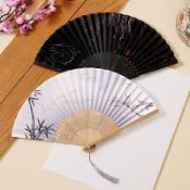 扇子古風折扇中國風舞蹈跳舞兒童夏季漢服女旂袍水墨畵折疊小紙扇 A