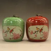 滿300出貨 （壹對）居仁堂粉彩花鳥雪景蓋罐古玩瓷器古董仿古瓷器擺件收藏