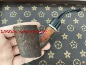 【萬禾】【孤品撿漏】石楠木手工雕刻直紋噴砂彎式都柏林鬥白圈飾環