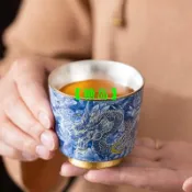 陶瓷鎏銀單杯 功夫茶具 家用辦公品茗杯 聞香杯