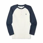 美國百分百【Ralph Lauren】T恤 RL polo 小馬 棒球 T-shirt 亨利領 長袖 藍灰白 H264