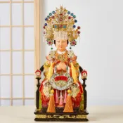 限時優惠！媽祖雕像神明衣服 湄洲天上聖母娘娘木雕神像 天后聖母鳳冠 披風佛像 家用擺件